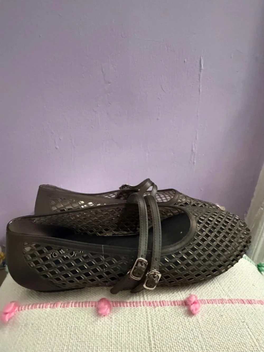 Roxoni Double Strap Jelly Mary Jane Flats - Black/ Transparent - New Without Tag - Picture 1 of 8